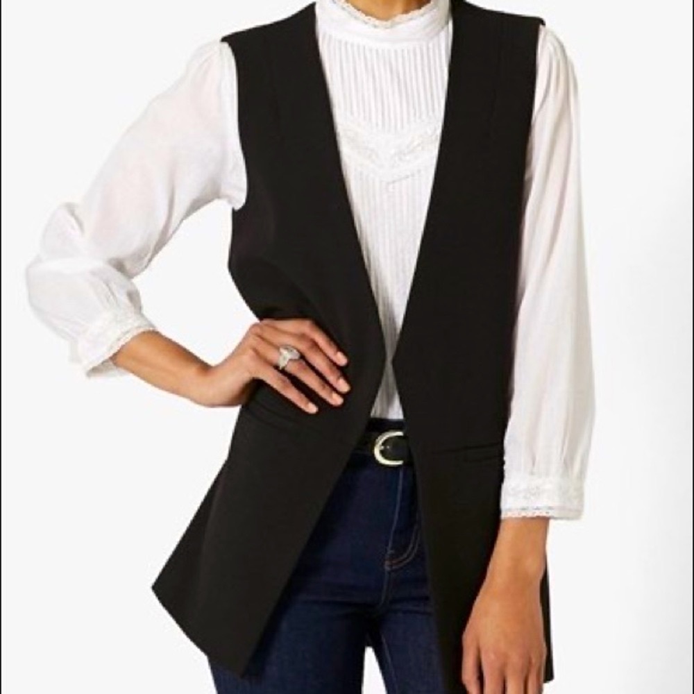 Black top shop blazer vest cardigan wool Zara lf